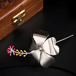 House of Aadyaa Silver Jaswandi/Hibiscus Flower Pooja Essentials-image-53