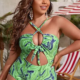 LULU & SKY Plus Size Marble Printed Halter Neck Cut-Out Detail Swim Bodysuit-picture-6
