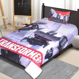 Saral Home Grey & Red Cartoon Characters 104 TC Single Bedsheet with 1 Pillow Covers-image-99