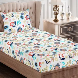 SEJ by Nisha Gupta Floral 144 TC Single Bedsheet with 1 Pillow Cover-image-23