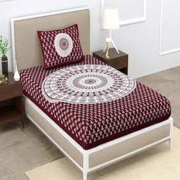 UNIQCHOICE Maroon Ethnic Motifs Pure Cotton 120 TC Single Bedsheet with 1 Pillow Cover-13