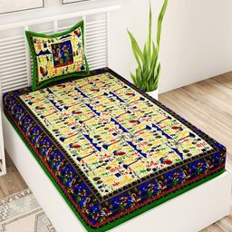 UNIQCHOICE Green & Yellow Pure Cotton 120 TC Single Bedsheet with 1 Pillow Cover-image-40