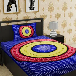 Urban Magic Unisex Blue 104 TC Cotton Printed Single Bedsheet with 1 Pillow Cover-image-47