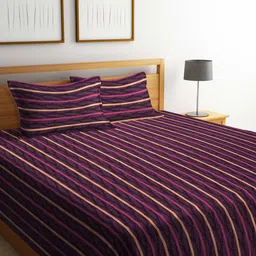 KLOTTHE Striped 349 TC Pure Cotton Double King Bed Cover With 2 Pillow Covers-image-57
