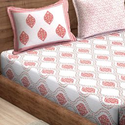 Rajasthan Decor White & Red Floral 210 TC King Bedsheet with 2 Pillow Covers-image-77