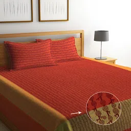 KLOTTHE Red Woven 400 TC Pure Cotton King Size Double Bedcover with 2 Pillow covers-image-70