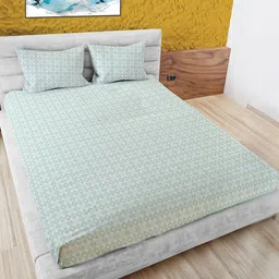 MAYFAIR HOMES LONDON Green Graphic Pure Cotton 180 TC King Bedsheet with 2 Pillow Covers-picture-5