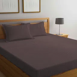 Arrabi Brown Striped 300 TC King Bedsheet with 2 Pillow Covers-image-61
