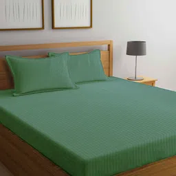 Arrabi Green Striped 300 TC King Bedsheet with 2 Pillow Covers-image-32