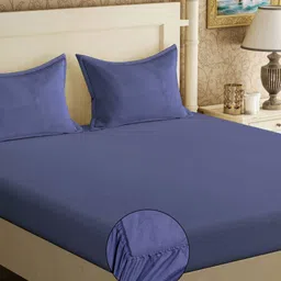 KLOTTHE  Blue 300TC Fitted Double Bedsheet With 2 Pillow Covers-image-26