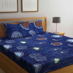 Arrabi Blue Graphic Printed 300 TC Cotton Blend King Bedsheet with 2 Pillow Covers-image-9