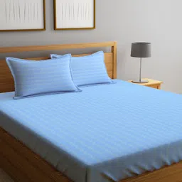 KLOTTHE Blue Abstract Printed 300 TC King Bedsheet With 2 Pillow covers-7