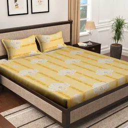 KLOTTHE Yellow & White Ethnic Motifs 400 TC Pure Cotton Bedsheets With 2 Pillow Covers-image-91
