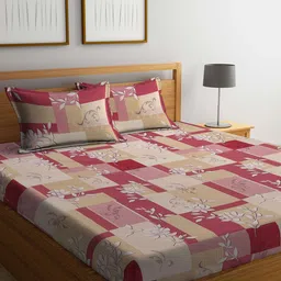 KLOTTHE Red & Beige Floral Pure Cotton 400 TC Double Bedsheet With 2 Pillow Covers-image-49