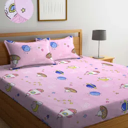 Arrabi Cotton Blend King Size Fitted Bedsheet with 2 Pillow Covers-image-33