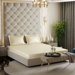 Stoa Paris Date Night Cream-Coloured 300 TC Satin King Fitted sheet with 2 Pillow Covers-image-21