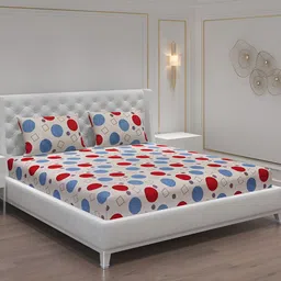 Moca By Monte Carlo Beige & Red Geometric 120 TC 2 Queen Bedsheet with 4 Pillow Covers-image-32