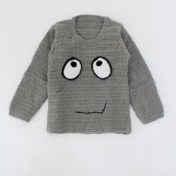 Woonie Kids Grey & White Animal Graphics Self Design Acrylic Pullover with Applique Detail-3