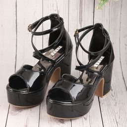 ELLE Black Peep Toes Block  Heels-34