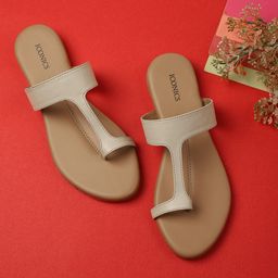 ICONICS Women Beige Solid One Toe Flats-image-74