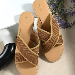 PANAHI Women Woven Design Cross Strap Open Toe Flats-15