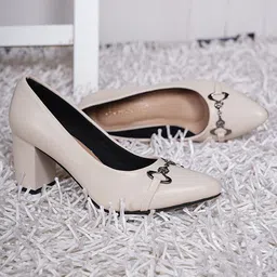 DressBerry Off White Block Pumps Heels-14