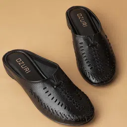 Ozuri Textured Comfort Heeled Mules With Laser Cuts-67