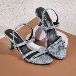 Metro Printed Open Toe Block Heels With Backstrap-23