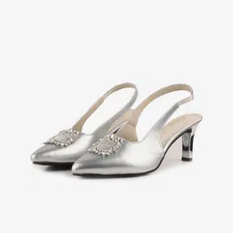 AXIUM Pointed Toe Embellished Party Slim Mules With Backstrap-15