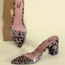 TWIN TOES Printed Open Toe Block Heels-57