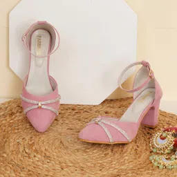 FABBHUE Embellished Block Heel Pumps-18