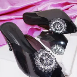 Try Me Embellished Peep Toe Block Heel Mules-17
