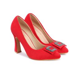 DressBerry Embellished Party Block Pumps with Bows-10
