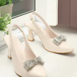 Retro Walk Bow Embellished Block Heel Pumps-18