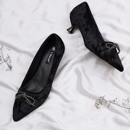 Sherrif Shoes Velvet Kitten Pumps with Bows-47