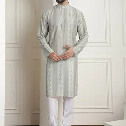 SOJANYA Striped Straight Mandarin Collar Kurta with Churidar-picture-36