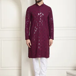 SOJANYA Geometric Embroidered Sequinned Pure Cotton Kurta with Churidar-image-78