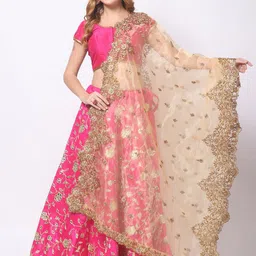 Dupatta Bazaar Gold-Toned Embroidered Organza Dupatta with Zardozi-26