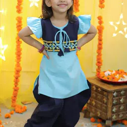 BownBee Girls Paisley Embroidered Regular Pure Cotton Kurta with Dhoti Pants-image-32