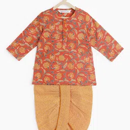 Campana Boys Floral Printed Regular Pure Cotton Kurta With Dhoti Pants-image-74