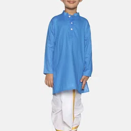 Sethukrishna Boys Blue & White Solid Regular Pure Cotton Kurta and Dhoti Pant Set-21