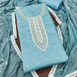 KALINI Embellished Pure Cotton Unstitched Dress Material-image-70