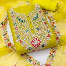 KALINI Ethnic Motifs Embroidered Organza Unstitched Dress Material-25