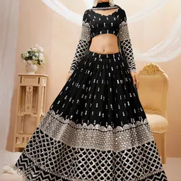 FABPIXEL Embroidered Sequinned Semi-Stitched Lehenga & Unstitched Blouse With Dupatta-picture-36