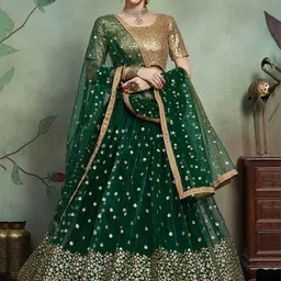FABPIXEL Embroidered Sequinned Semi-Stitched Lehenga & Unstitched Blouse With Dupatta-43