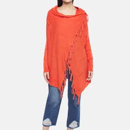 People Women Orange Acrylic Longline Poncho-image-12