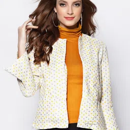 Sera Women Off White & Yellow Floral Lightweight Crop Tailored Jacket-image-70