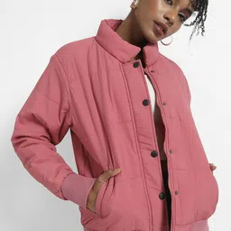 Campus Sutra Women Pink Windcheater Outdoor Tailored Jacket with Embroidered-image-97