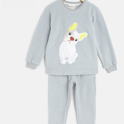 Cherry Crumble Kids Blue & White Dog Applique Fleece Night Suit-image-87