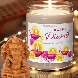 Aromatic Fables White & Brown Ocean Breeze Scented Glass Jar Candle With Ganesha Idol-400g-image-21
